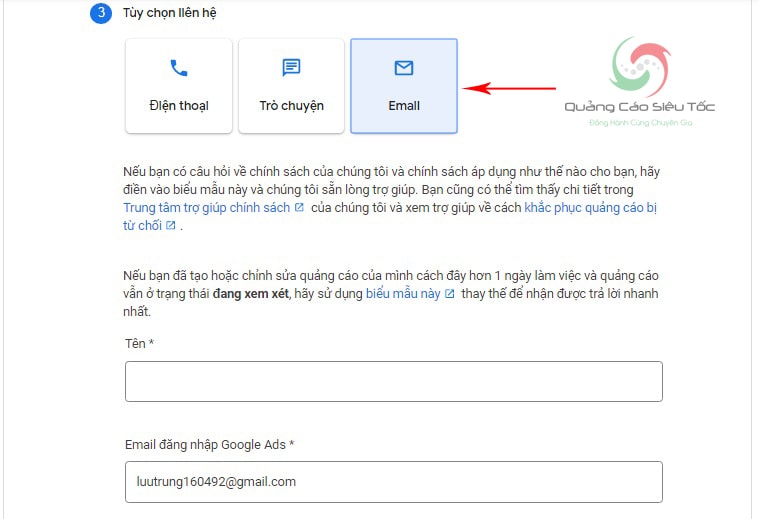 gửi email với support google