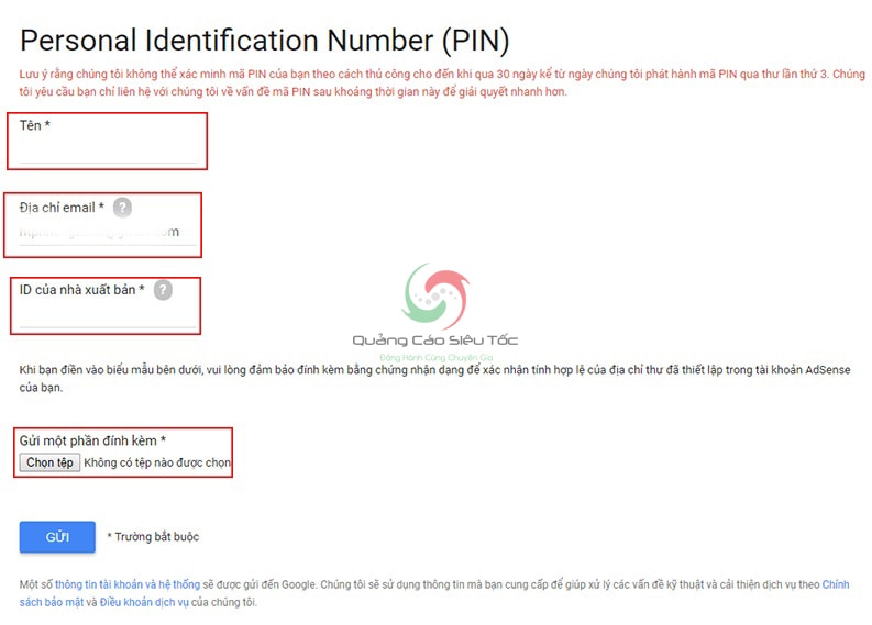 hướng dẫn xác minh mã pin google adsense