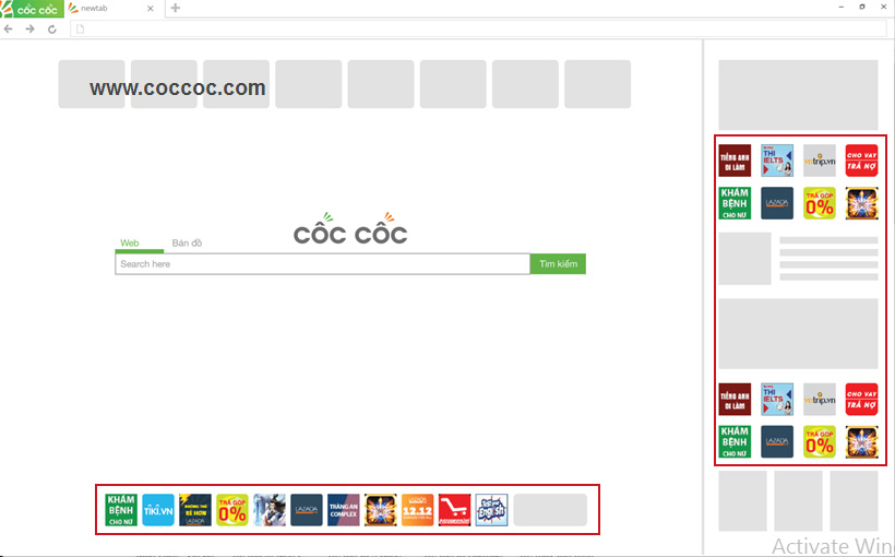 Quảng cáo dạng Icon trên trang chủ Cốc Cốc