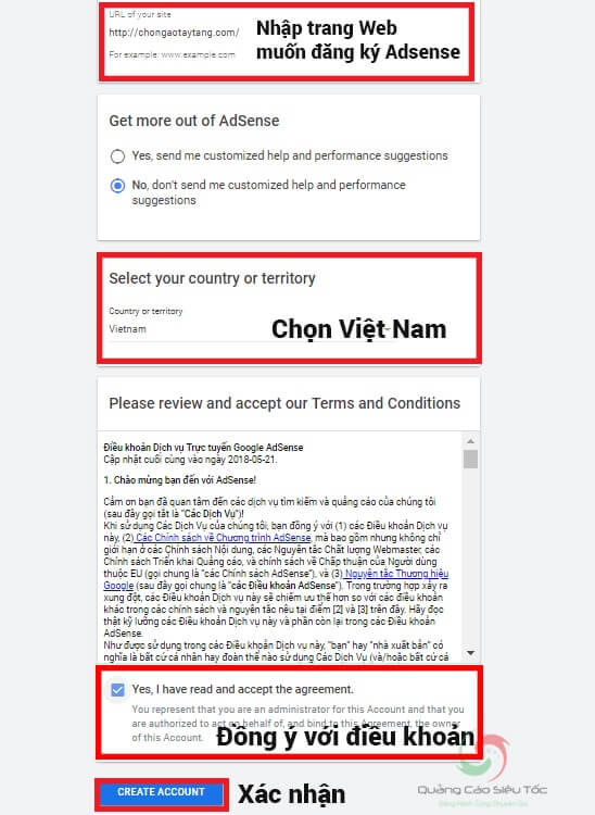 Đăng ký website muốn tham gia kiếm tiền bằng Google Adsense