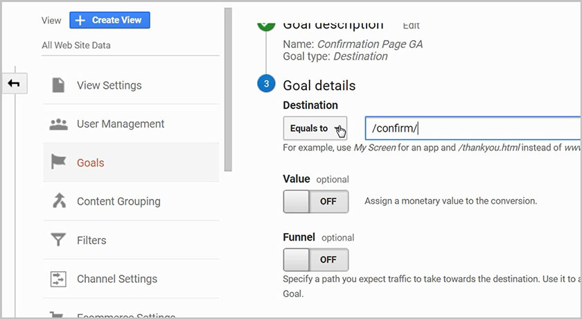 Tạo Mục tiêu trong Google Analytics