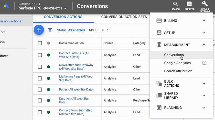  Truy cập chuyển đổi trong Google Ads