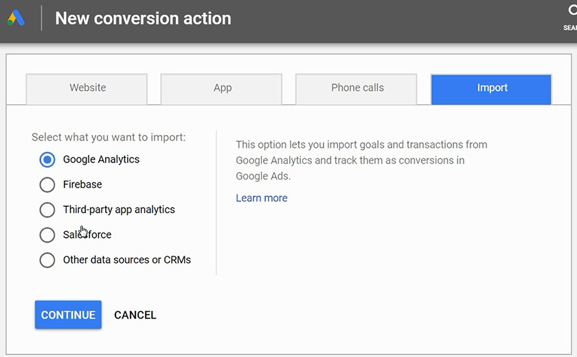 Chọn Google Analytics