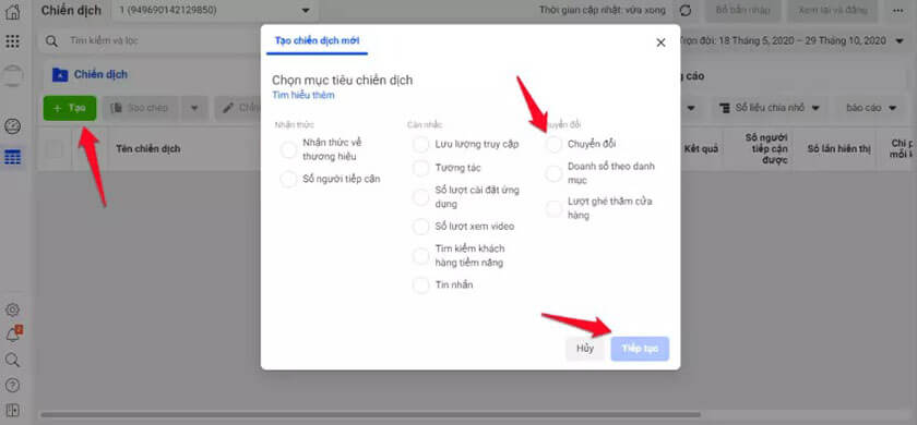 Tạo chiến dịch chạy quảng cáo chuyển đổi TikTok