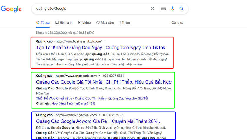 đấu giá từ khóa trên google