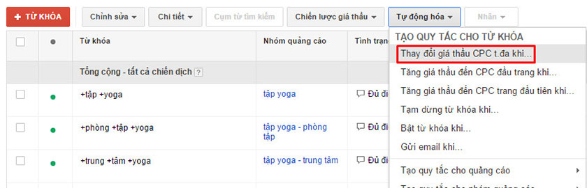 thay đổi CPC tự động 