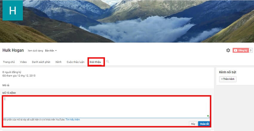 Viết mô tả kênh Youtube vào khoảng trống ở mục Mô Tả Kênh 