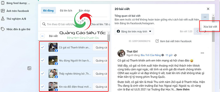 cách xóa hàng loạt bài viết trên fanpage