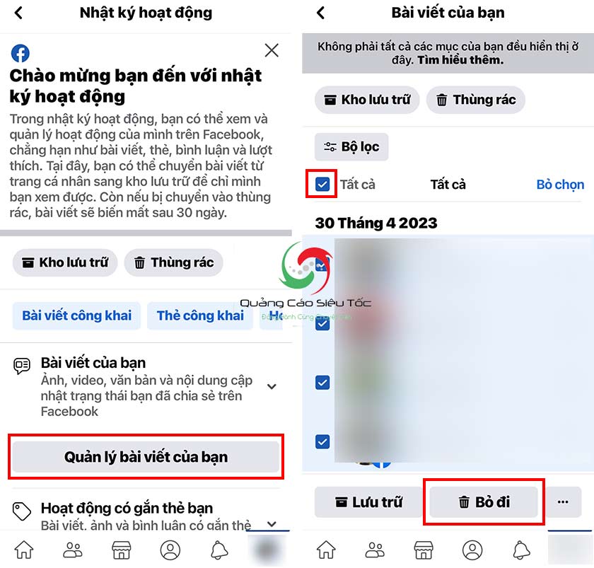 Cách xóa tất cả bài đăng trên Facebook bằng điện thoại