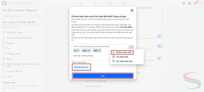 Cách cài đặt ẩn bình luận trên fanpage