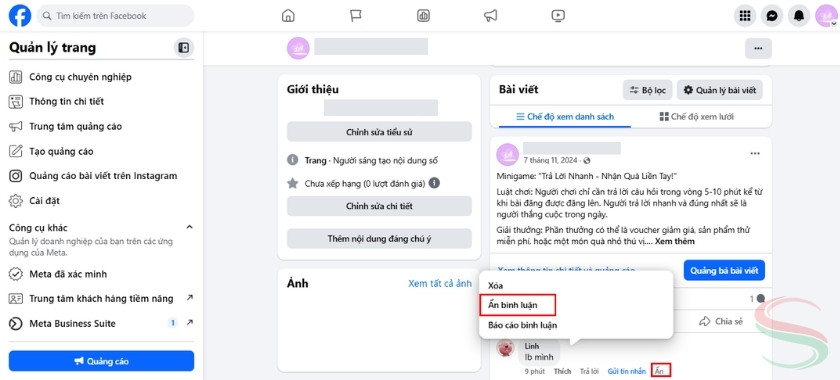 Kỹ thuật ẩn bình luận trên page