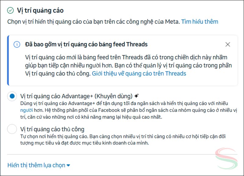 Chọn vị trí quảng cáo