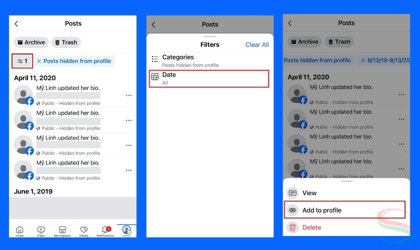 Cách mở lại bài viết đã ẩn trên Facebook mobile