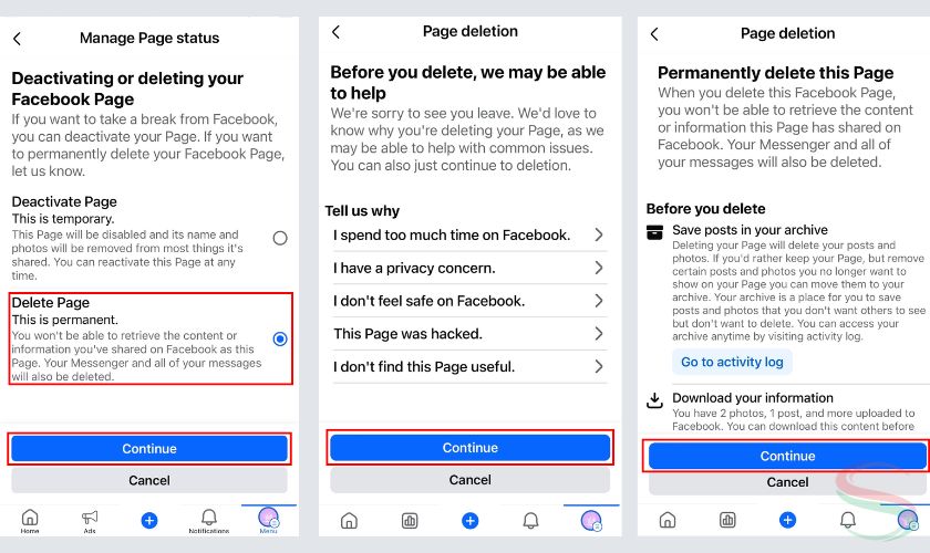 Remove Facebook page