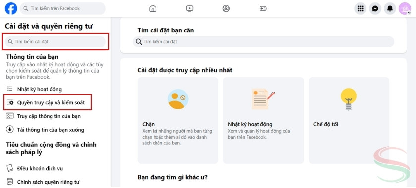 Vào mục quyền truy cập kiểm soát Fanpage Facebook