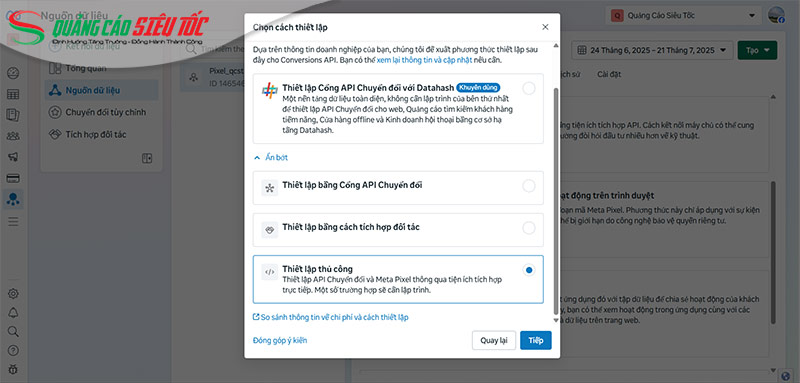 Chọn cách thiết lập Pixel