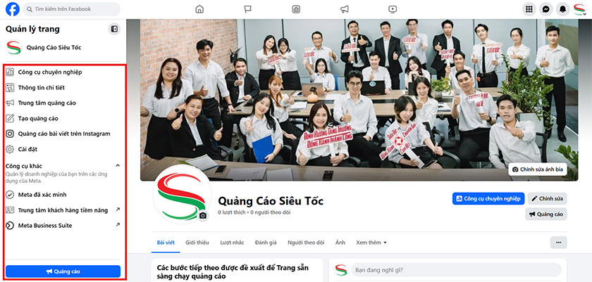 Menu “Quản lý trang” Menu “Quản lý trang”