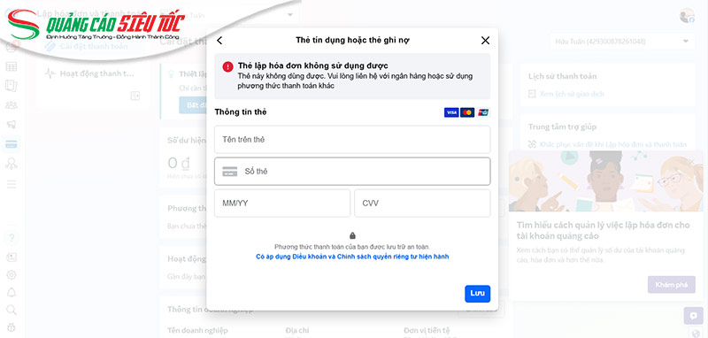 Lỗi thẻ VISA thanh toán Lỗi thẻ VISA thanh toán