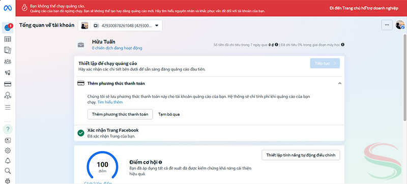 Tài khoản quảng cáo dính checkpoint Tài khoản quảng cáo dính checkpoint