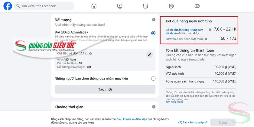 Điều chỉnh quy mô đối tượng quảng cáo