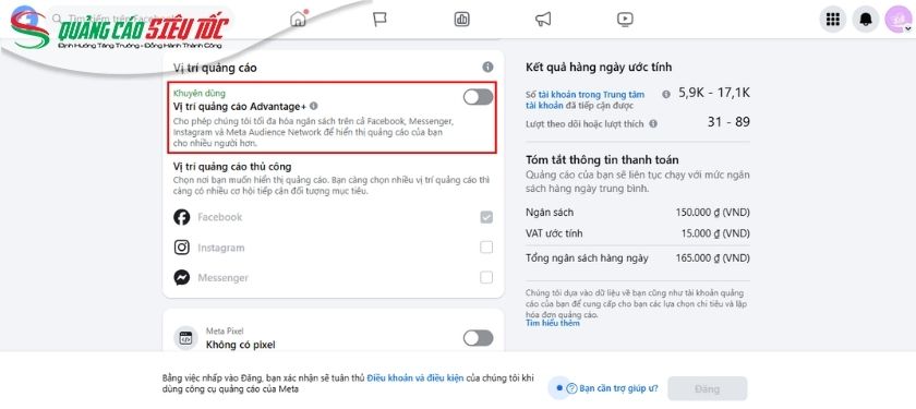 Thiết lập vị trí xuất hiện quảng cáo Facebook