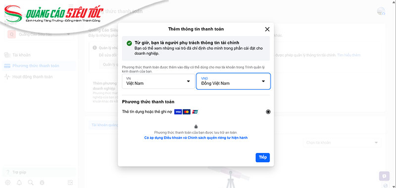 Thiết lập thông tin thanh toán