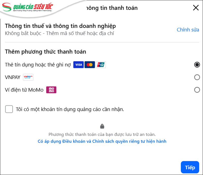  Thiết lập phương thức thanh toán 
