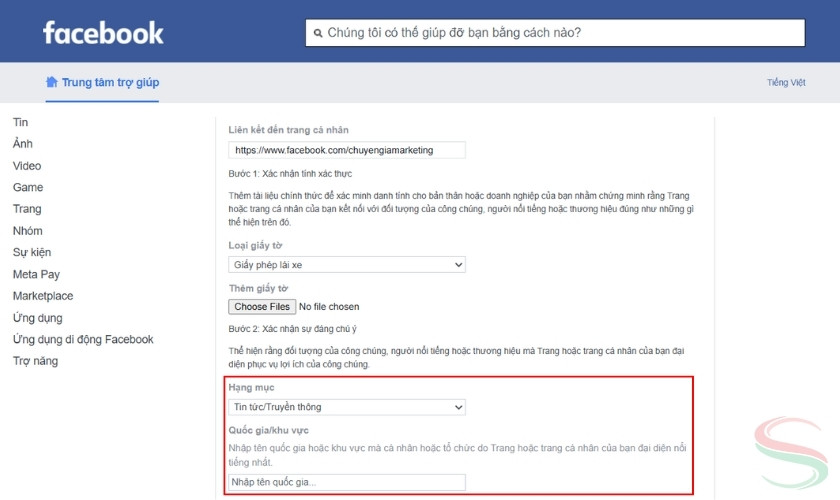 Hướng dẫn đăng ký Facebook verification