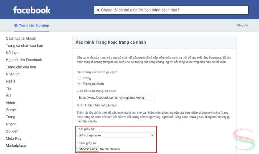 Tải lên hồ sơ xác minh Facebook