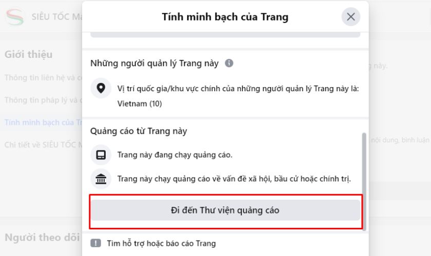 Xem thư viện quảng cáo Facebook Meta của đối thủ