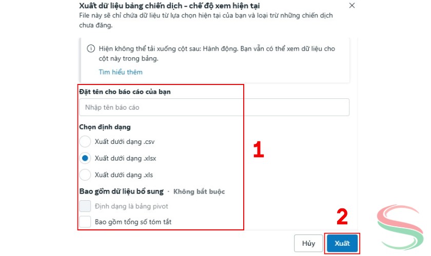 Thiết lập dữ liệu xuất