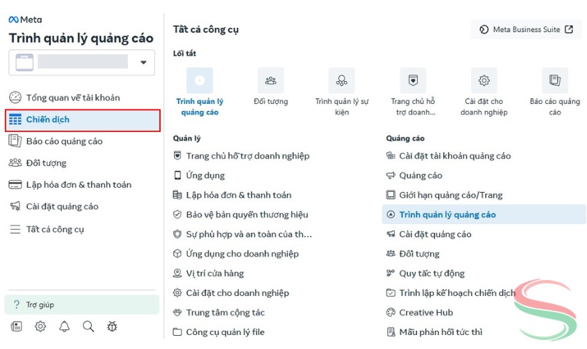 Truy cập mục chiến dịch trên Facebook Ads Manager