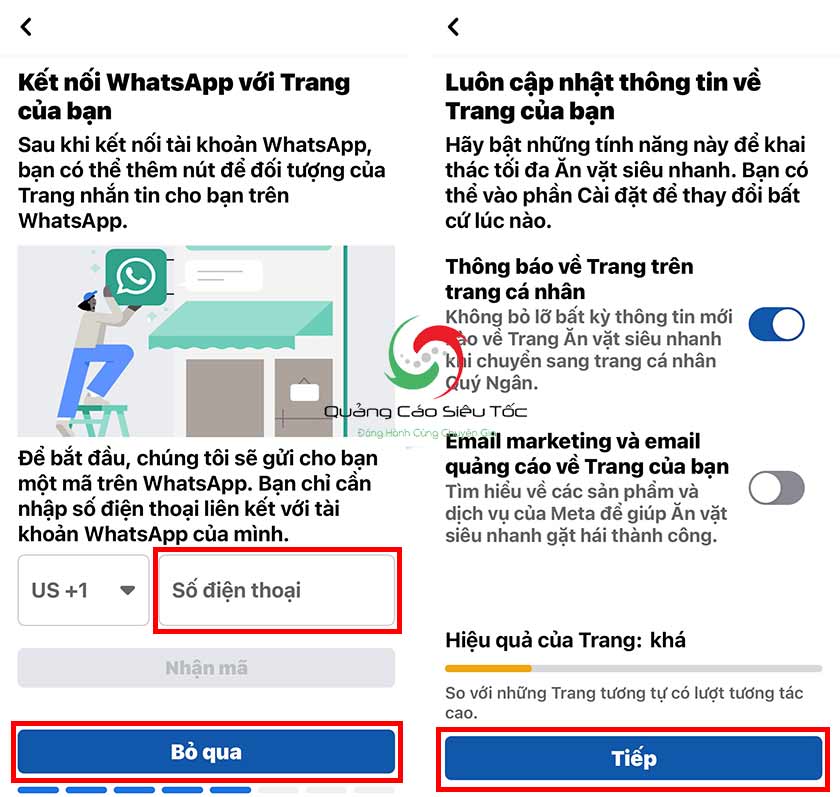 Liên kết với WhatsApp