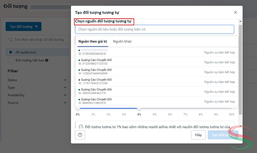 Chọn nguồn đối tượng tương tự