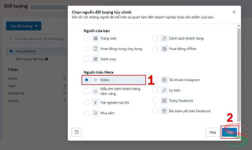 Chọn video làm nguồn đối tượng tùy chỉnh