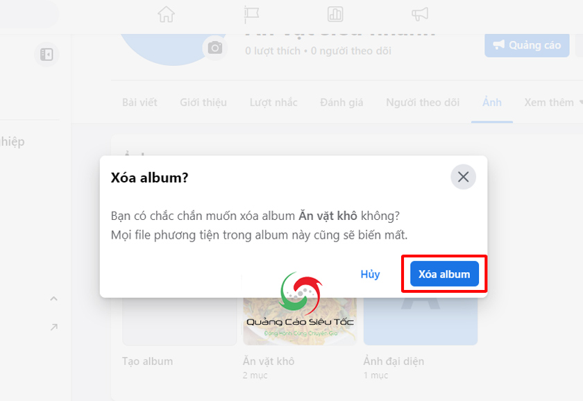 Nhấn nhập xóa album