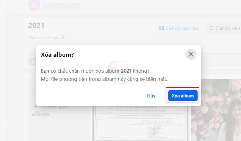 Xóa album ảnh trên Facebook fanpage