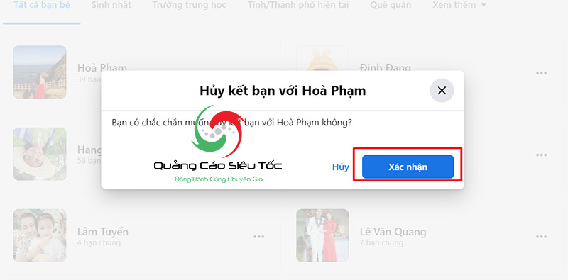 xóa tất cả bạn bè trên facebook