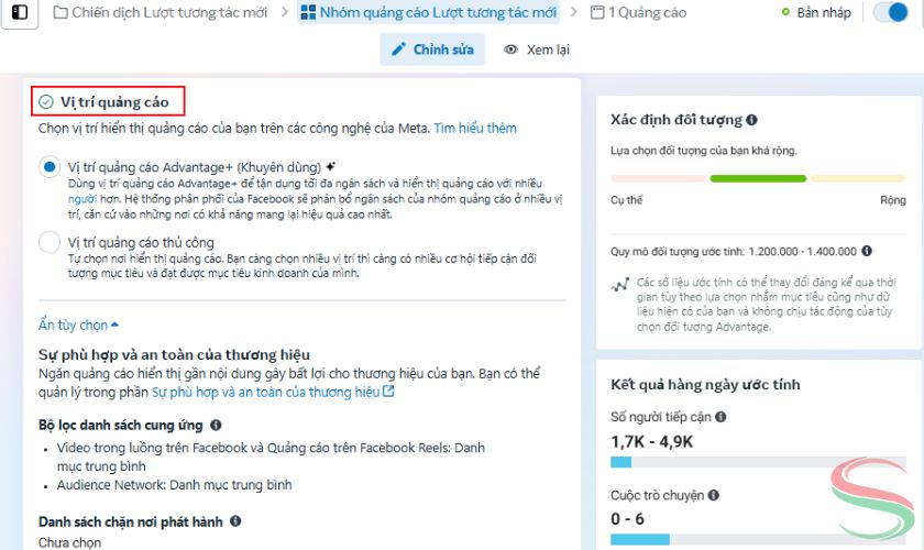 Cài đặt vị trí quảng cáo