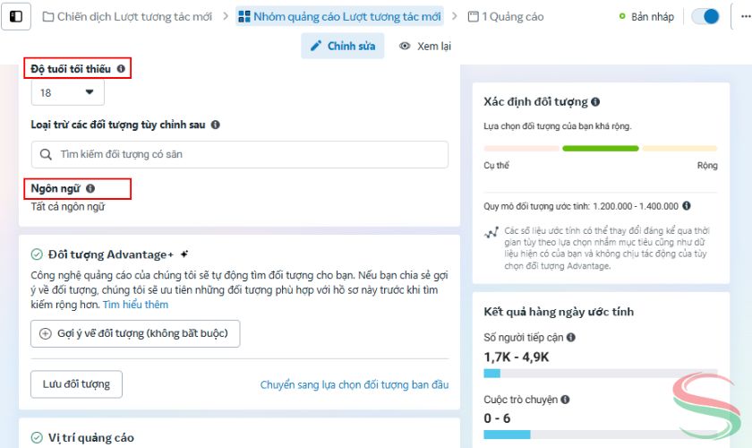 Lựa chọn độ tuổi và ngôn ngữ