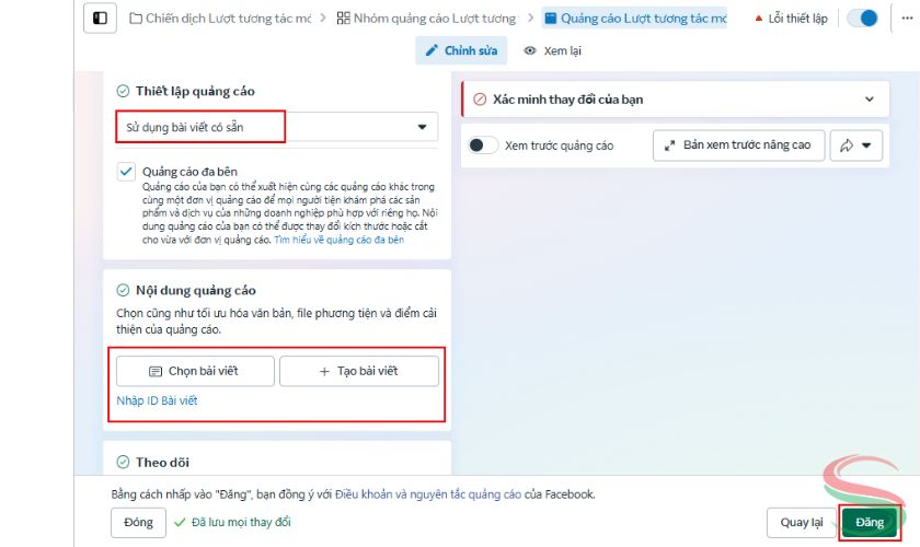 Thiết lập nội dung quảng cáo