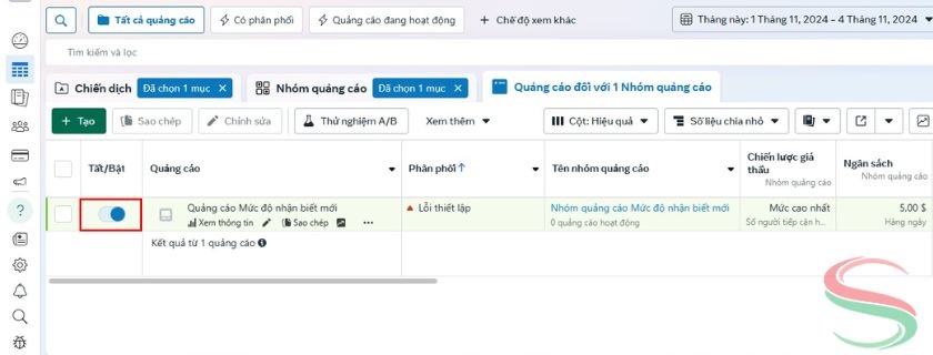 Cách bật tắt chiến dịch quảng cáo Facebook Ads