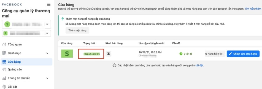 Quản lý gian hàng trên fanpage Quản lý gian hàng trên fanpage