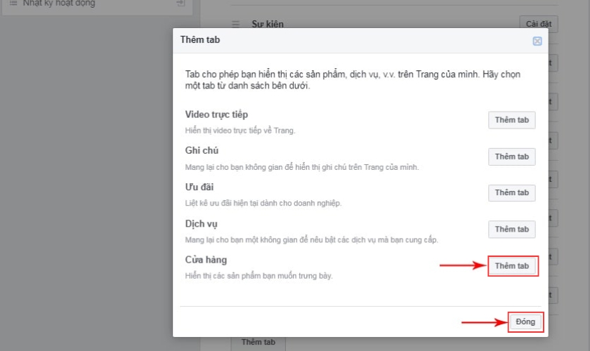 Thêm tab cửa hàng cho fanpage Thêm tab cửa hàng cho fanpage