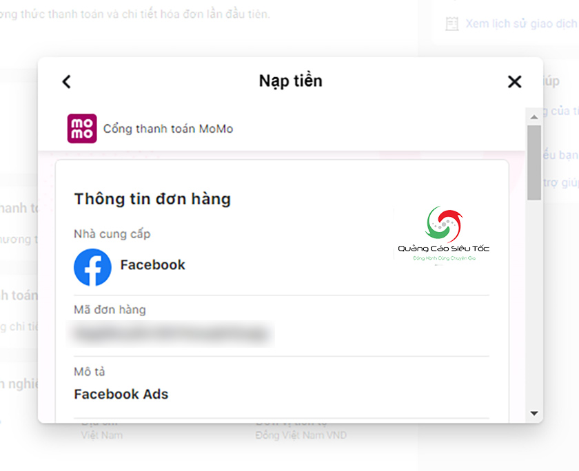 Cách quảng cáo Facebook bằng ví Momo