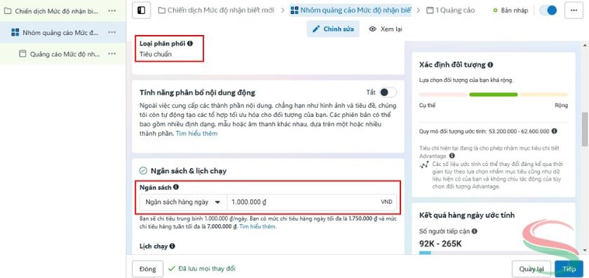 Chọn ngân sách quảng cáo cao hơn dự định