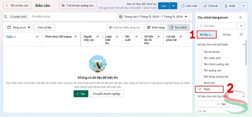 Dựa vào Số Liệu Chia Nhỏ để lên lịch chạy quảng cáo