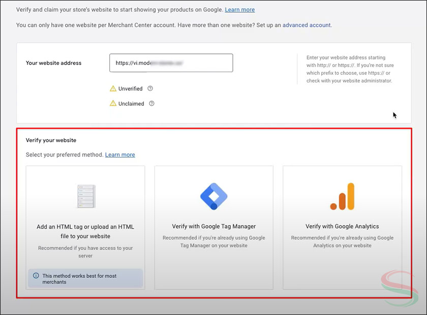 Chọn phương thức xác minh bằng HTML