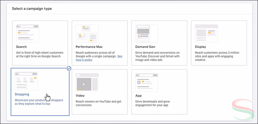 Chọn Loại chiến dịch Shopping