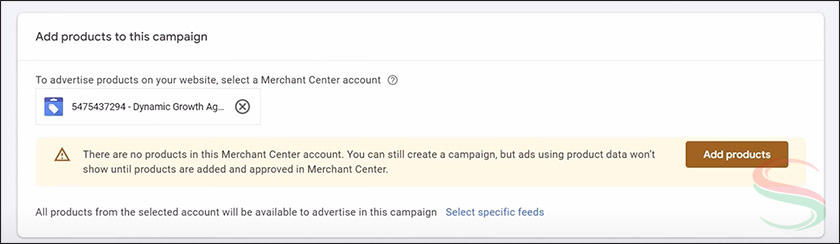 Chọn tài khoản GMC để thêm sản phẩm
